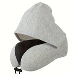 Memory Foam Hooded U-Shaped Travel Pillow with Detachable Cover Portable Neck Support for Airplane Office Nap Car and Home Use