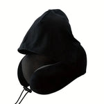 Memory Foam Hooded U-Shaped Travel Pillow with Detachable Cover Portable Neck Support for Airplane Office Nap Car and Home Use