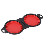 2 in 1 Expandable Silicone Collapsible Dog Bowls Portable Travel Pet Water and Food Dish Foldable Pet Food Water Double Bowl
