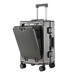 Front Opening Large Capacity Rolling Luggage Case Aluminum Frame ABS+PC Trolley Case Suitcase USB Charging Boarding Case