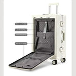 Front Opening Large Capacity Rolling Luggage Case Aluminum Frame ABS+PC Trolley Case Suitcase USB Charging Boarding Case