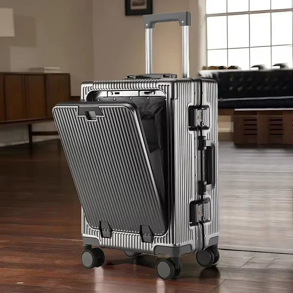 Front Opening Large Capacity Rolling Luggage Case Aluminum Frame ABS+PC Trolley Case Suitcase USB Charging Boarding Case