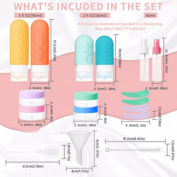 17PCS Leakproof Travel Bottles Set, Silicone Toiletry Containers for Shampoo Lotion Soap, TSA Approved with Storage Bag-Liu