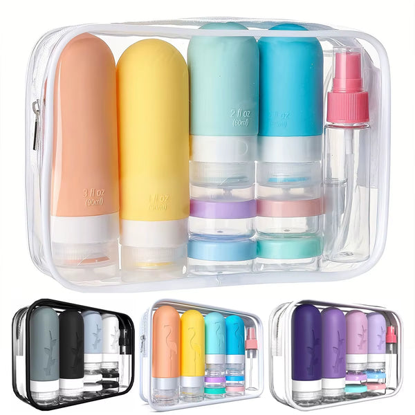 17PCS Leakproof Travel Bottles Set, Silicone Toiletry Containers for Shampoo Lotion Soap, TSA Approved with Storage Bag-Liu