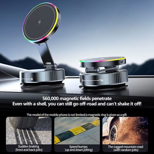 2025 New K3 Wireless Charger Car Phone Holder Colorful Light Vacuum Suction Cup Charging Can 360° Rotate Foldable Phone Holder
