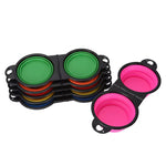 2 in 1 Expandable Silicone Collapsible Dog Bowls Portable Travel Pet Water and Food Dish Foldable Pet Food Water Double Bowl