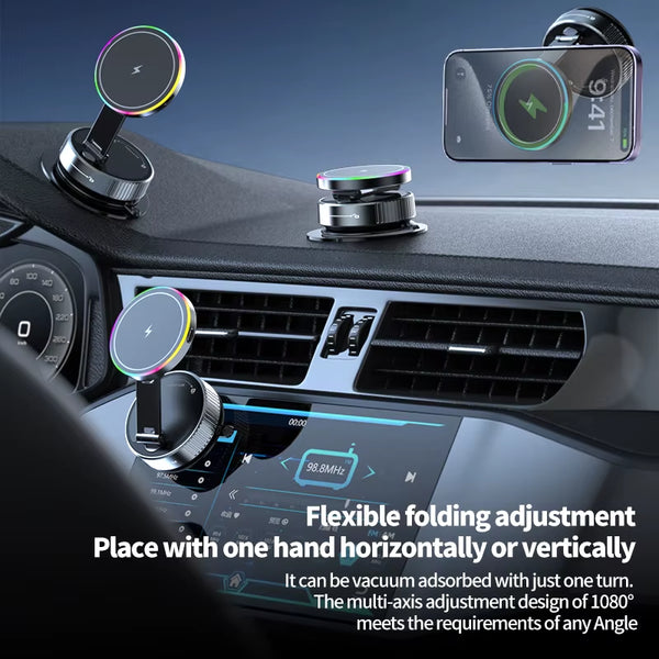 2025 New K3 Wireless Charger Car Phone Holder Colorful Light Vacuum Suction Cup Charging Can 360° Rotate Foldable Phone Holder