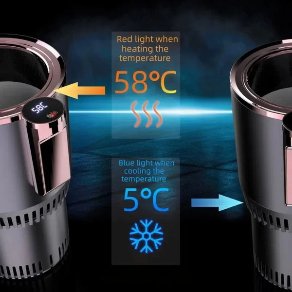 2-In-1 Car Cup Holder Cooler Warmer 12V Smart Temperature Control Rapid Heating/Cooling Mug for Travel/Office/Home