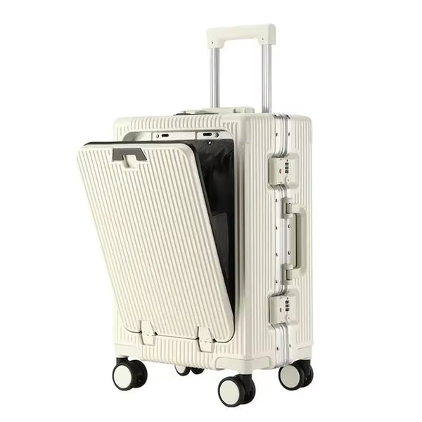 Front Opening Large Capacity Rolling Luggage Case Aluminum Frame ABS+PC Trolley Case Suitcase USB Charging Boarding Case