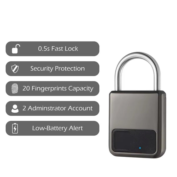 Lucchetto per Impronte Digitali Armadietto Di Sicurezza Intelligente Senza Chiave Impermeabile Blocco per Impronte Digitali Carica USB Antifurto per Bagagli per Armadietto Da Palestra per Bici