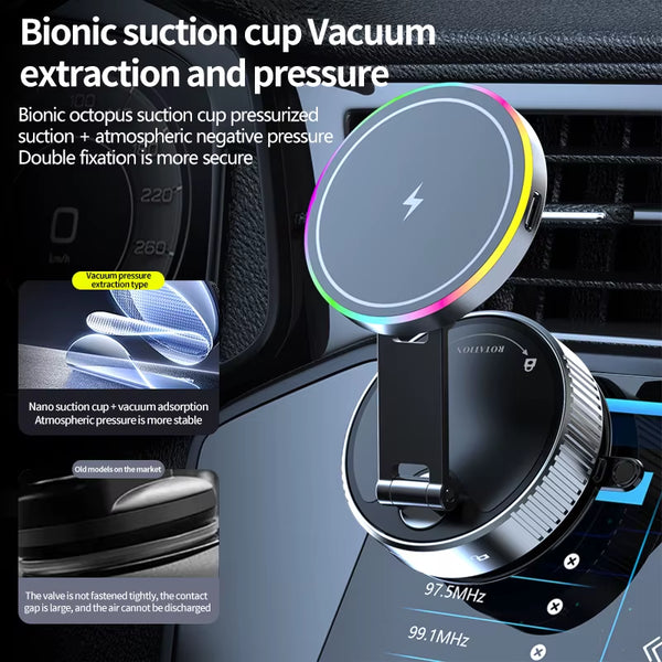2025 New K3 Wireless Charger Car Phone Holder Colorful Light Vacuum Suction Cup Charging Can 360° Rotate Foldable Phone Holder