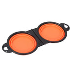 2 in 1 Expandable Silicone Collapsible Dog Bowls Portable Travel Pet Water and Food Dish Foldable Pet Food Water Double Bowl